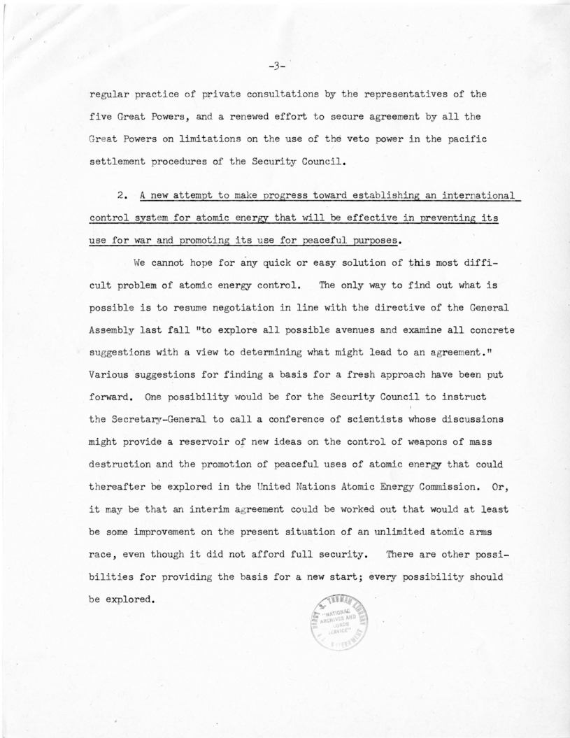 "Memorandum of Points for Consideration in the Development of a 20-Year Program for Achieving Peace Through the United Nations" by Trygve Lie