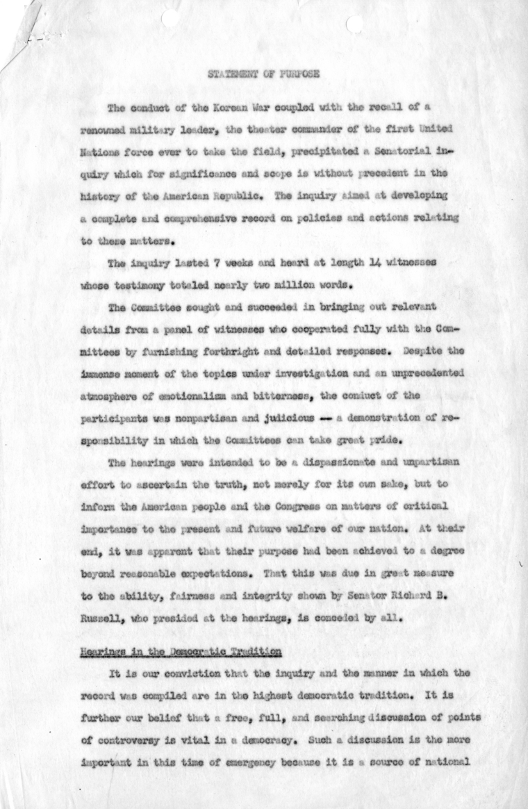 State Department, MacArthur Hearings Report by Fisher